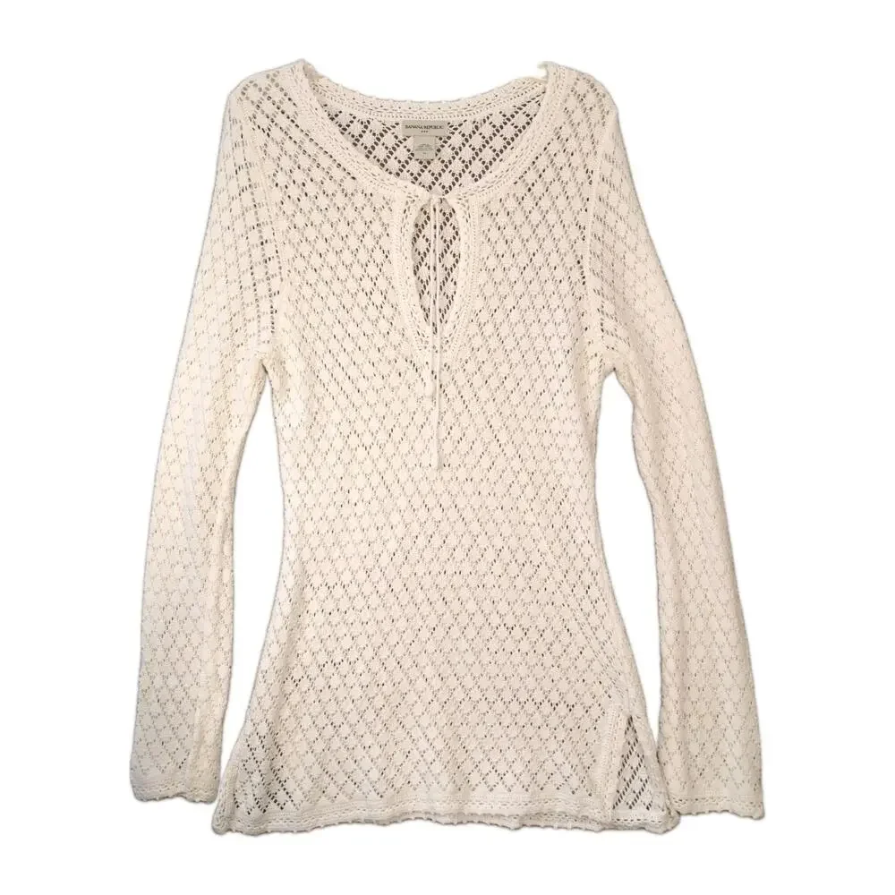 Banana Republic Open Knit Tunic Women’s XL Cotton Boho Beach Cover Up Long